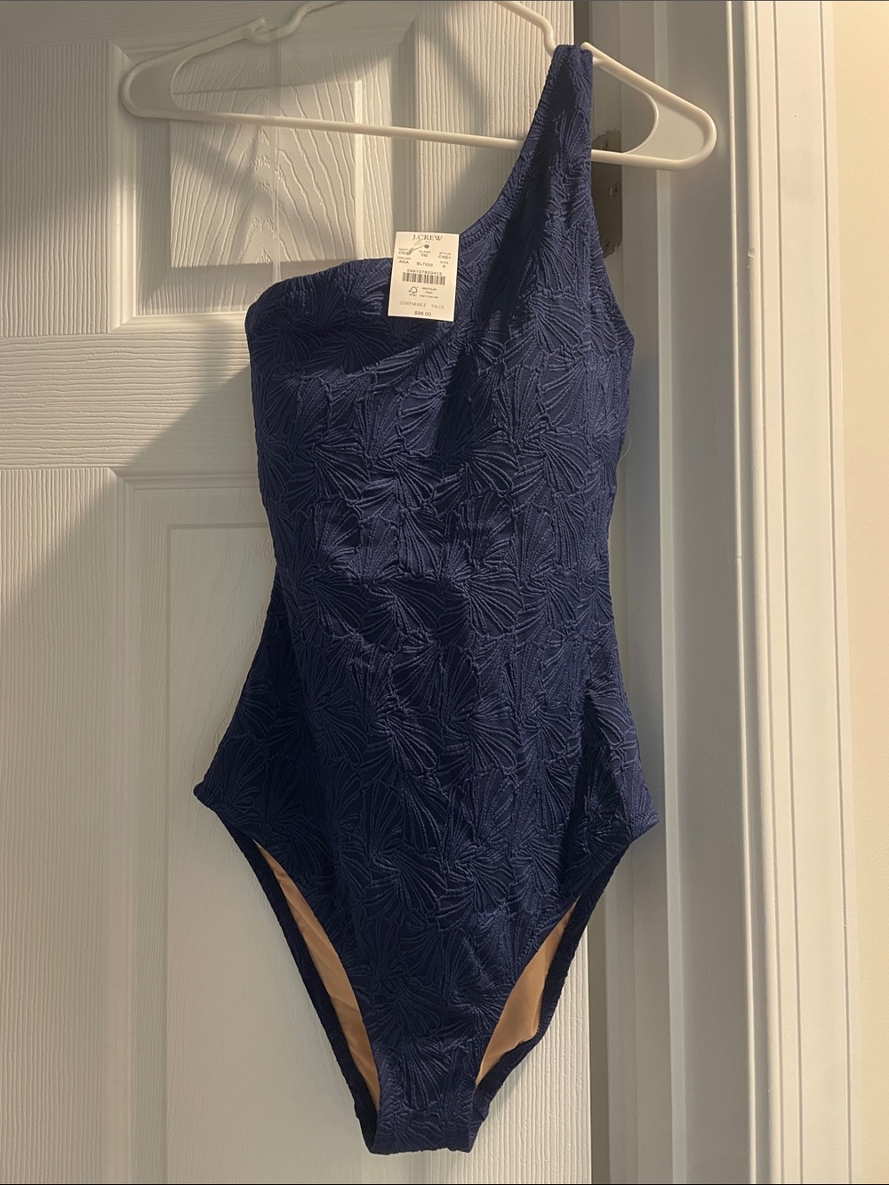 J. Crew Navy One-Shoulder Textured Swim One-Piece